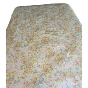 Vintage PINK BLUE Floral Full Size Flat Bed Sheet